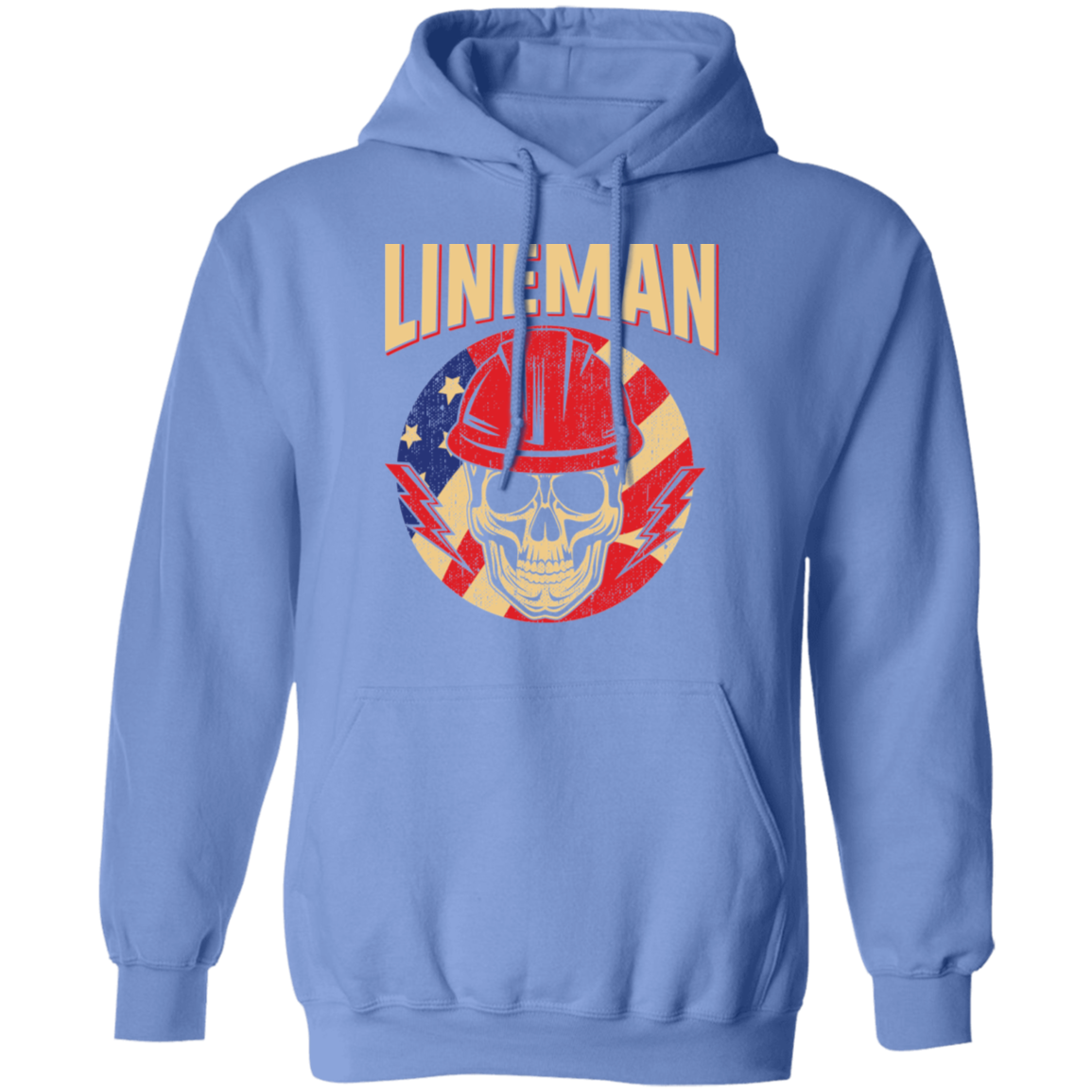 Lineman American Flag Skull Pullover Hoodie