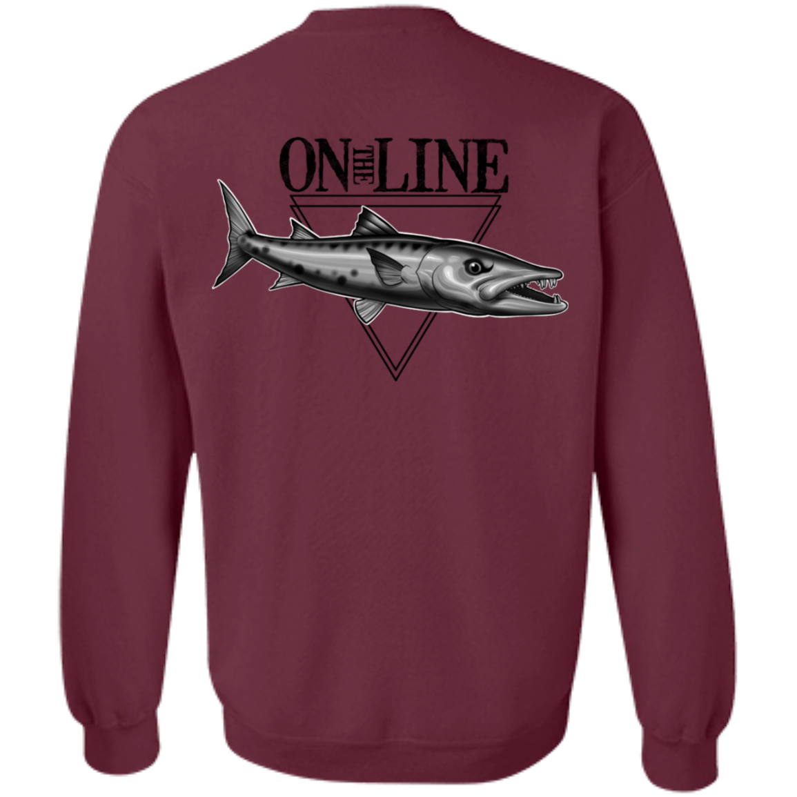 Great Barracuda Fish On The Line Saltwater Double Sided Crewneck Sweatshirt