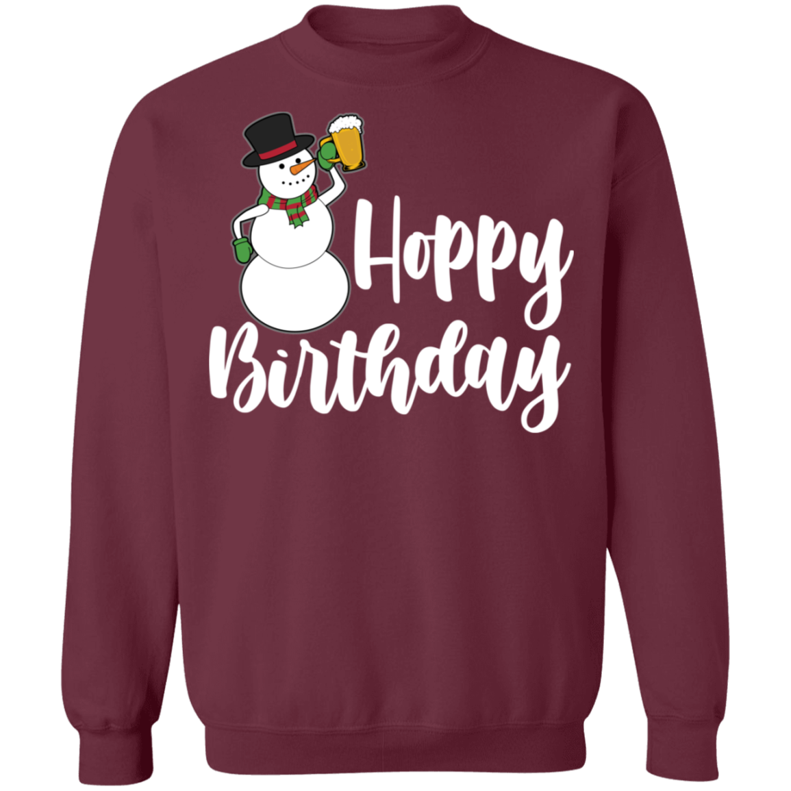 Hoppy Birthday Snowman Beer Funny Christmas Crewneck Sweatshirt