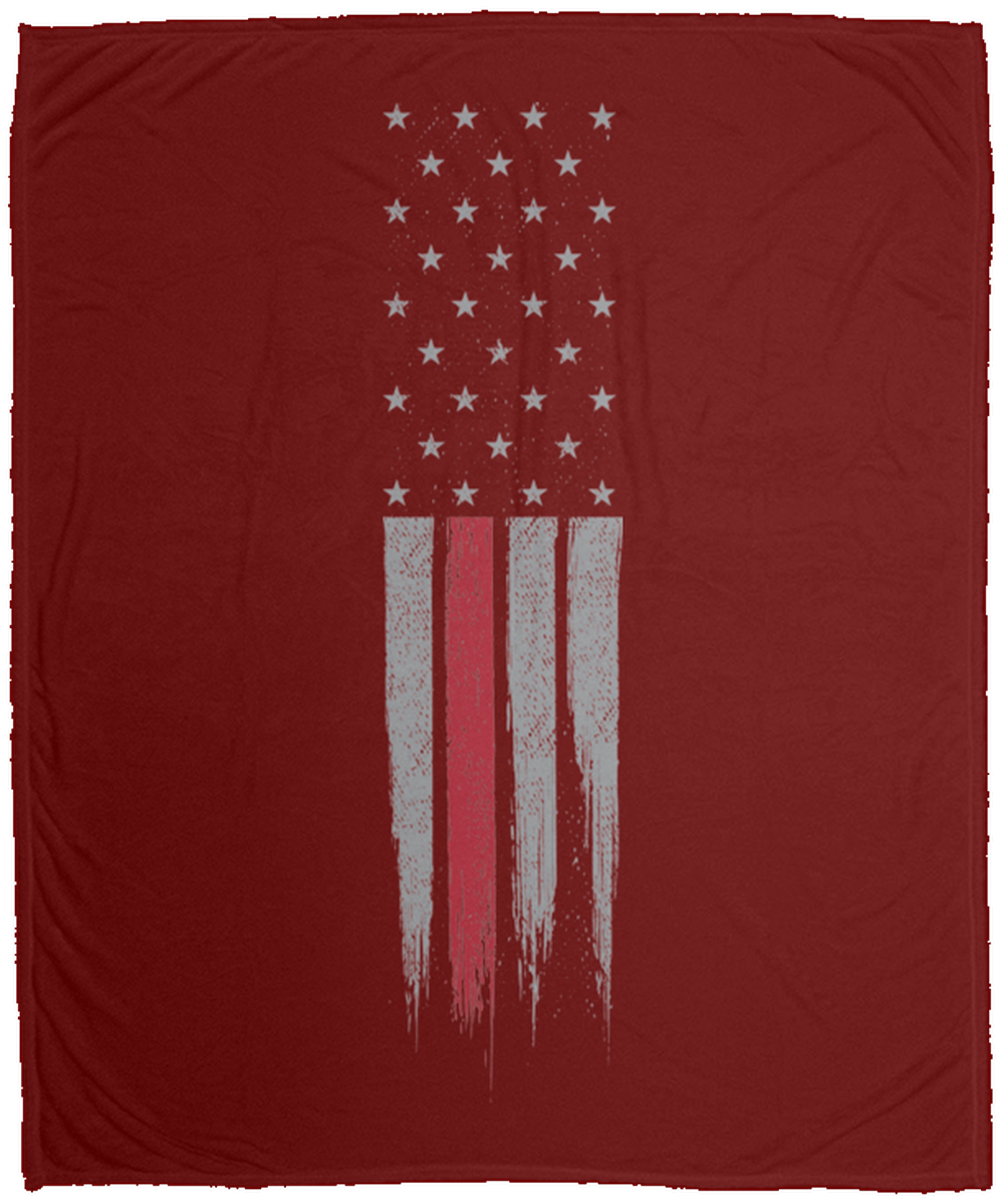 Firefighter Thin Red Line American Flag Fleece Blanket - 50x60