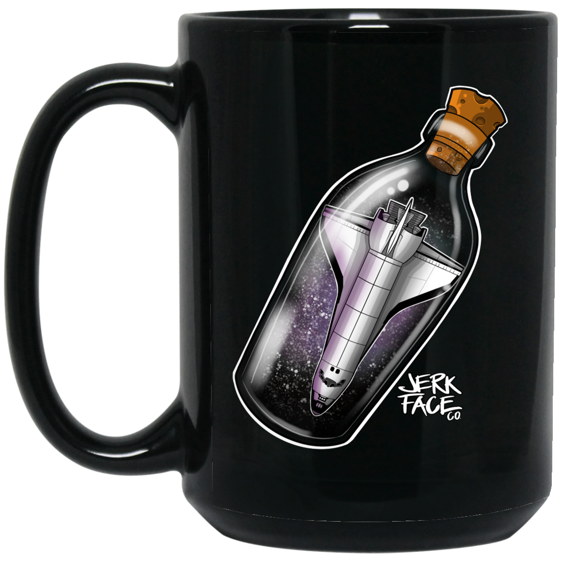 Space Ship In a Bottle 15 oz. Black Coffee Mug
