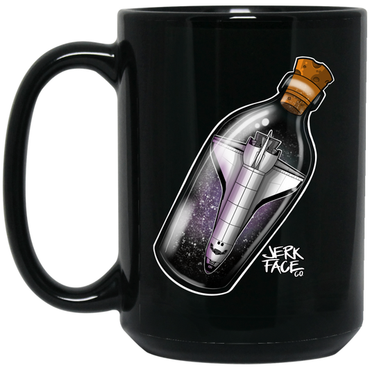 Space Ship In a Bottle 15 oz. Black Coffee Mug