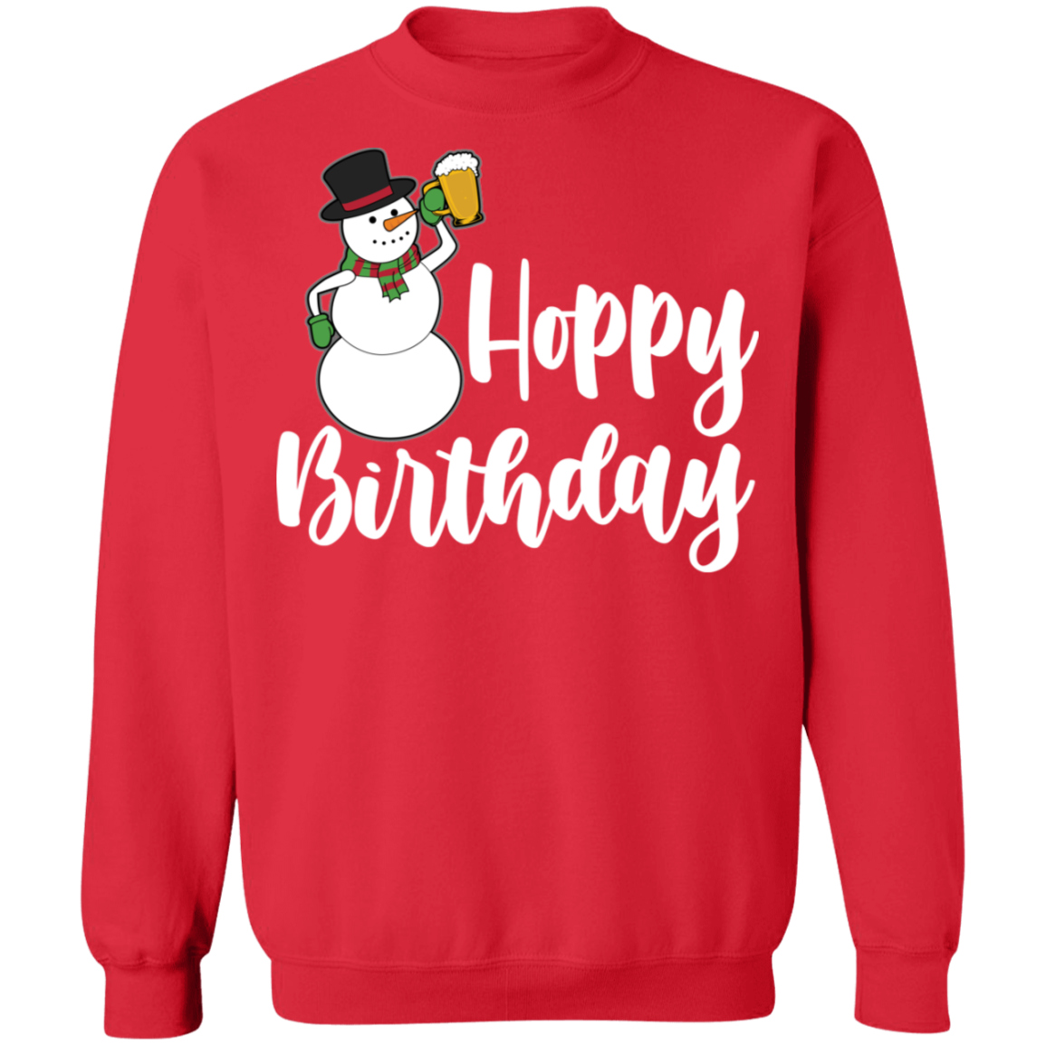 Hoppy Birthday Snowman Beer Funny Christmas Crewneck Sweatshirt
