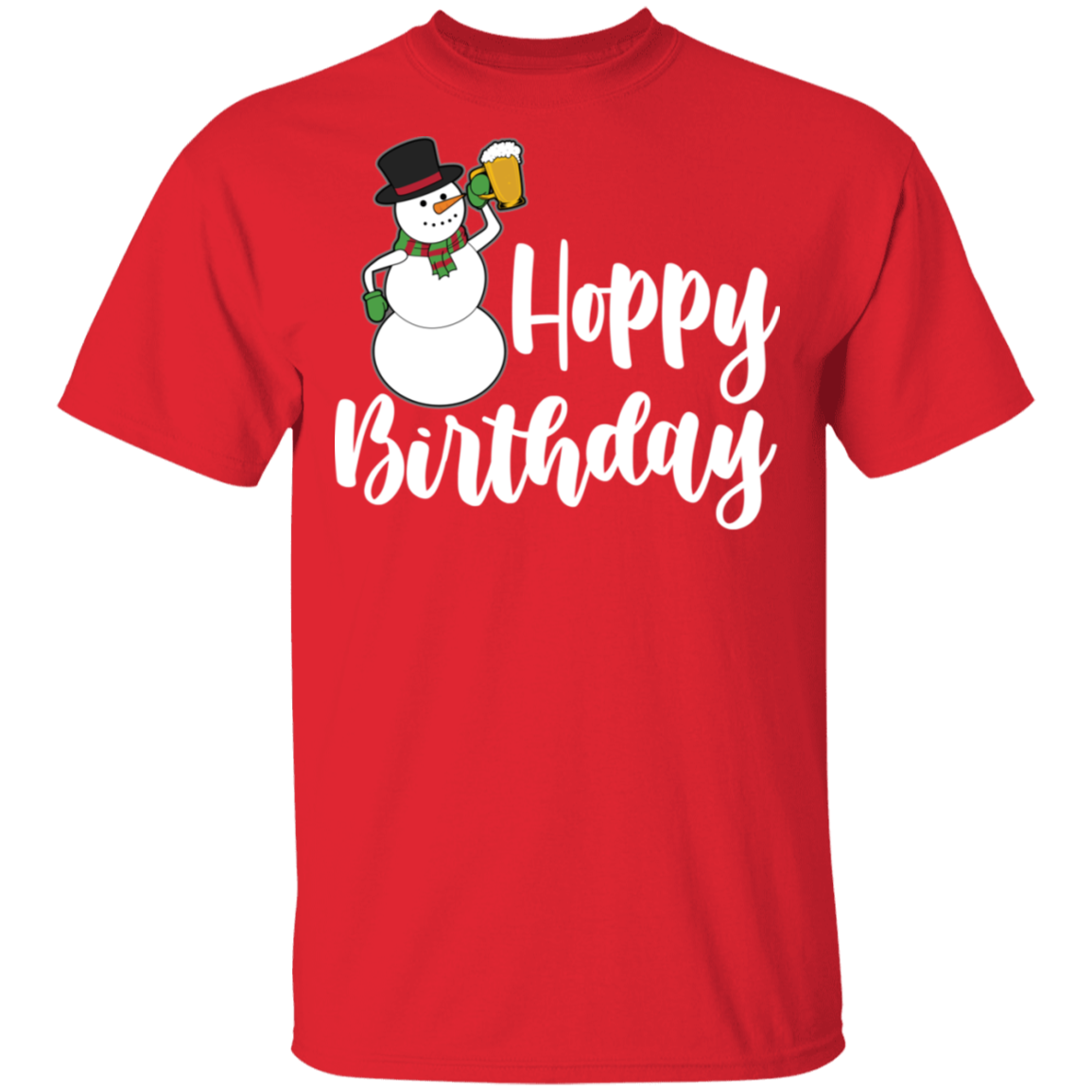 Hoppy Birthday Snowman Beer Funny Christmas T-Shirt