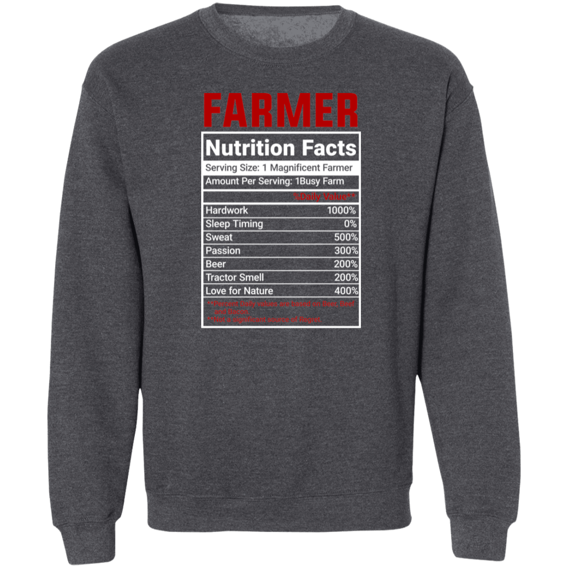 Funny Farmer Nutrition Facts Crewneck Sweatshirt