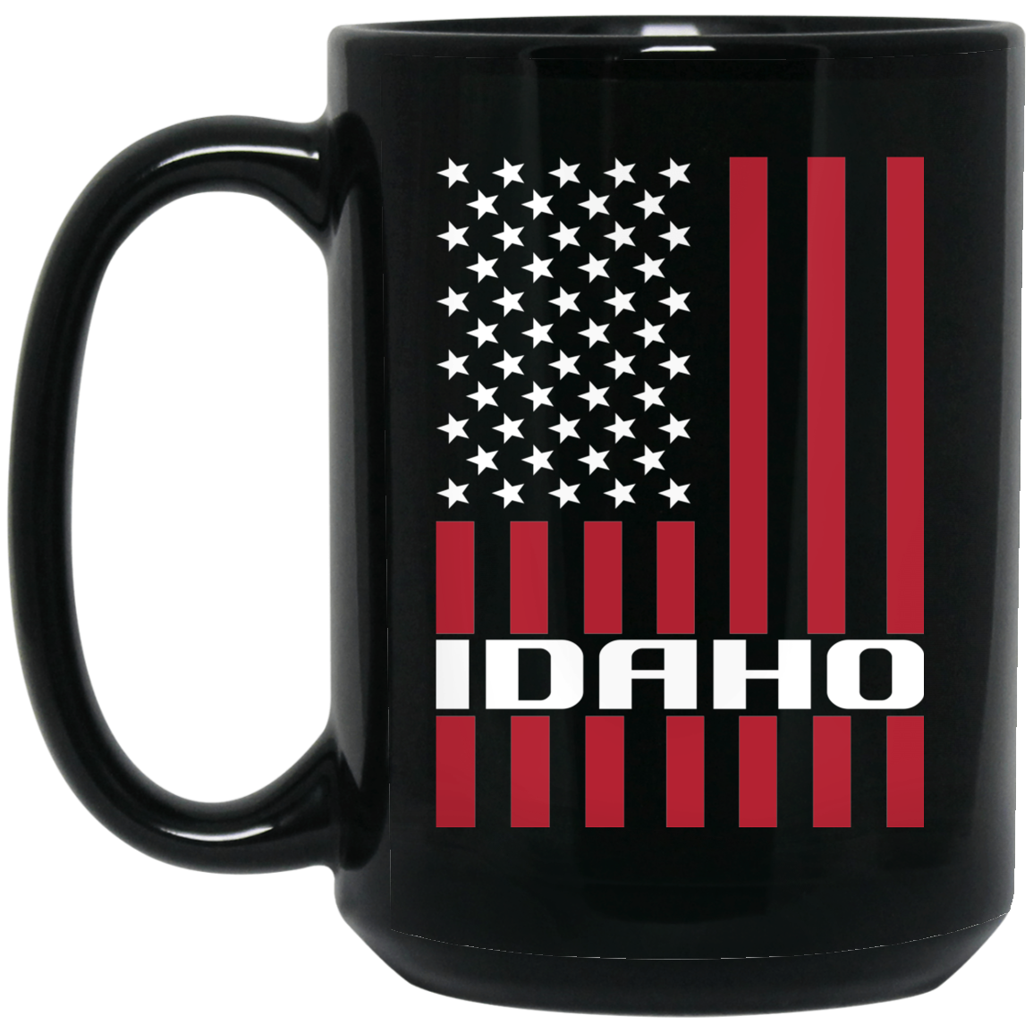 Wheel Spin Addict 15 oz Mug, Idaho American Flag Black Mug
