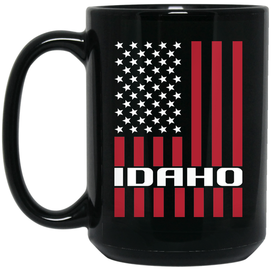 Wheel Spin Addict 15 oz Mug, Idaho American Flag Black Mug