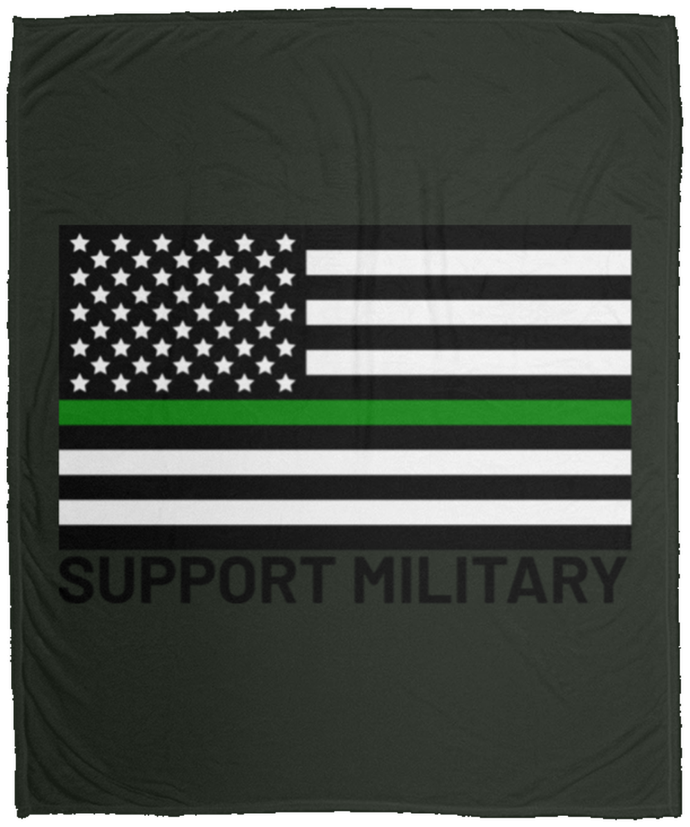 Support Military Thin Green Line American Flag Fleece Blanket - 50x60