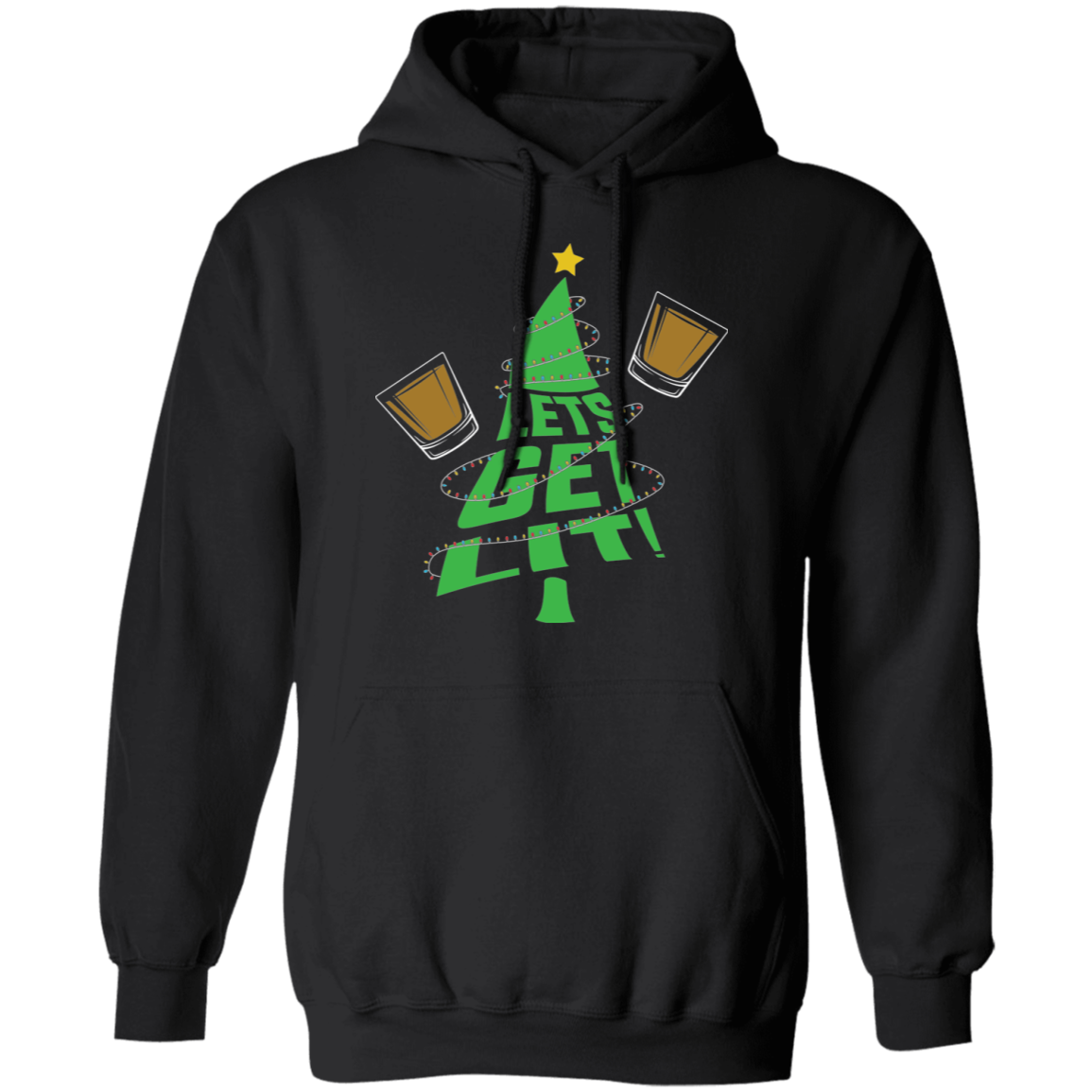 Lets Get Lit Christmas Tree Ugly Christmas Pullover Hoodie