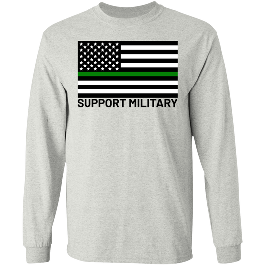 Support Military Green Line American Flag Long Sleeve T-Shirt
