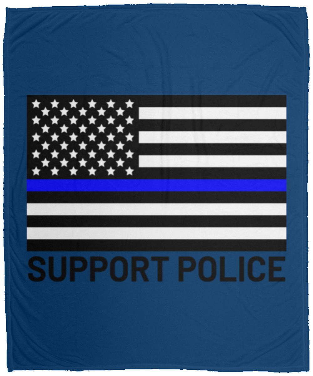 Support Police Thin Blue Line American Flag Fleece Blanket - 50x60