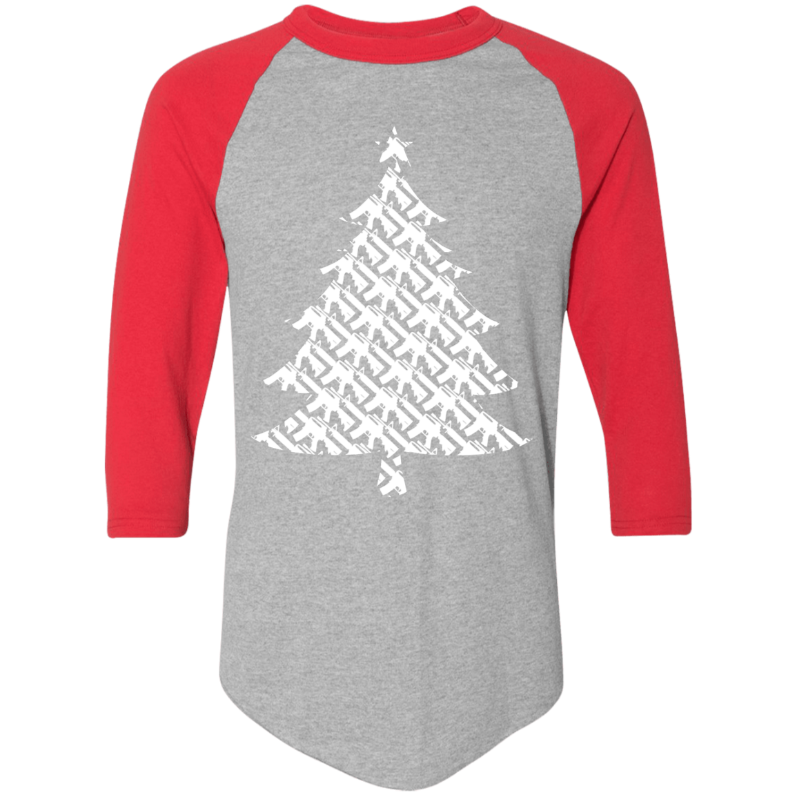 Rifle Firearm Christmas Tree Ugly Christmas Baseball Raglan T-Shirt
