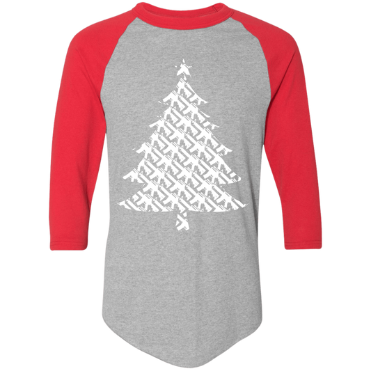 Rifle Firearm Christmas Tree Ugly Christmas Baseball Raglan T-Shirt