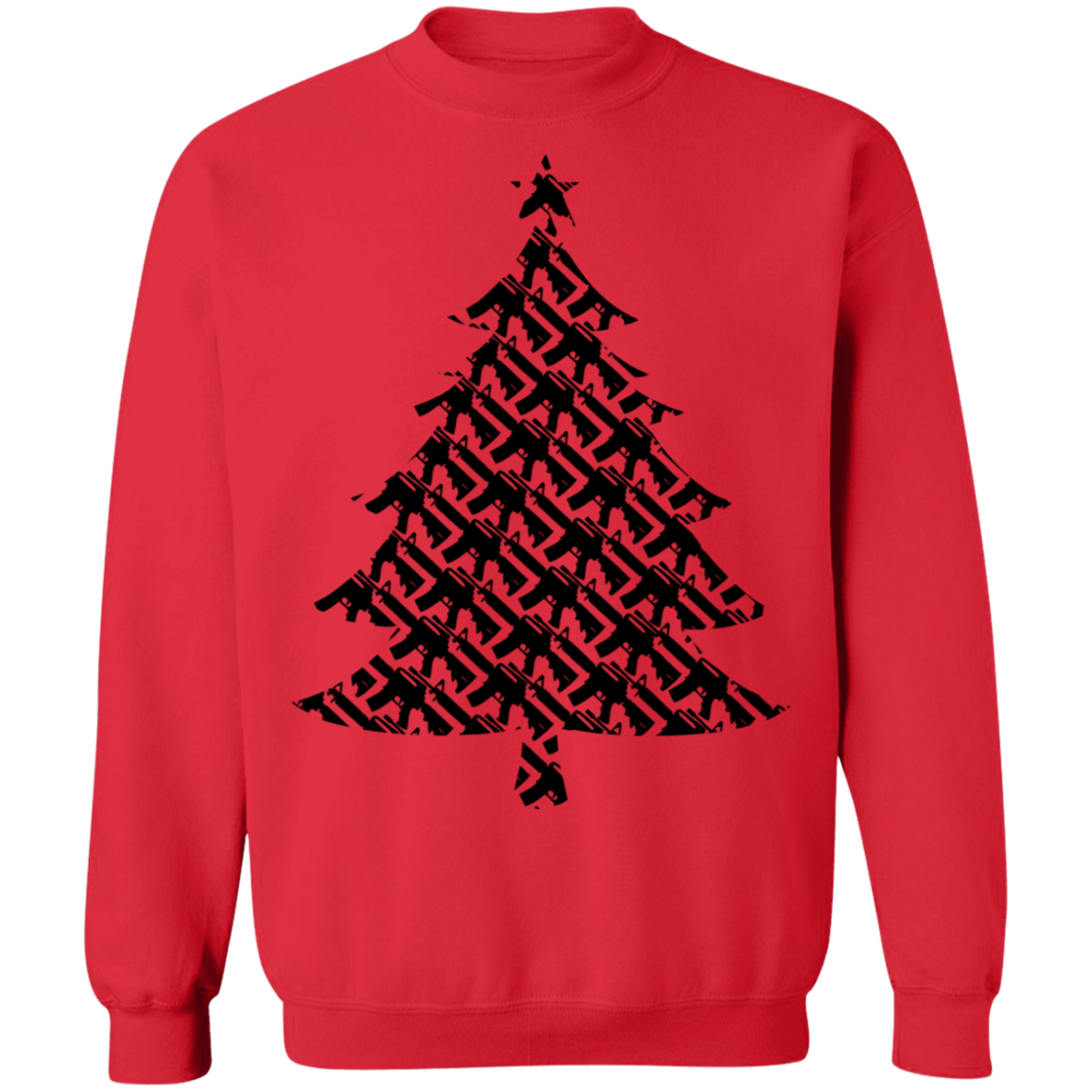 Rifle Firearm Christmas Tree Ugly Ugly Christmas Crewneck Sweatshirt