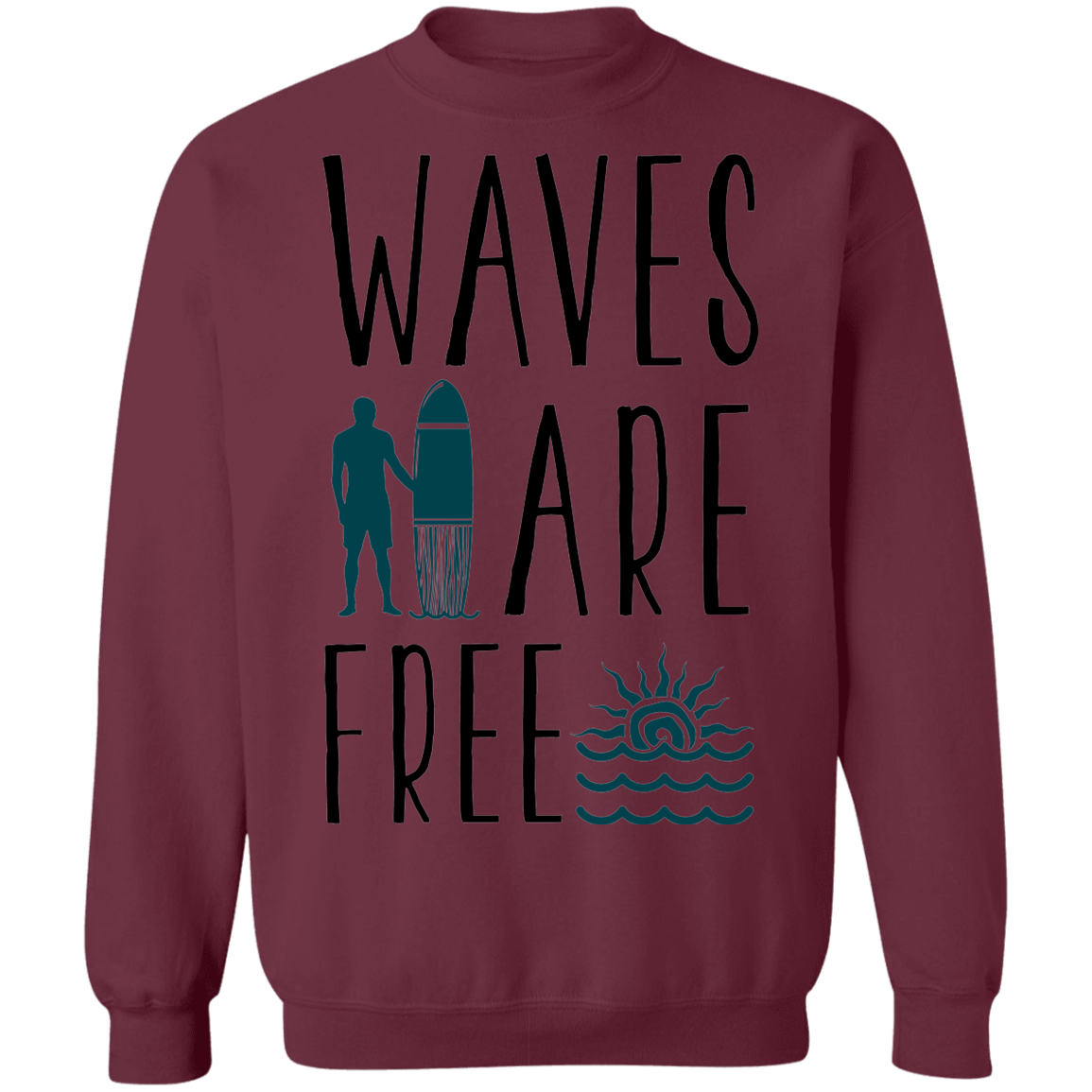 Waves Are Free Surfing Crewneck Sweatshirt