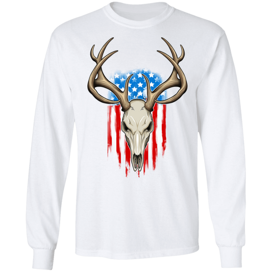Hunting Skull American Flag Long Sleeve T-Shirt