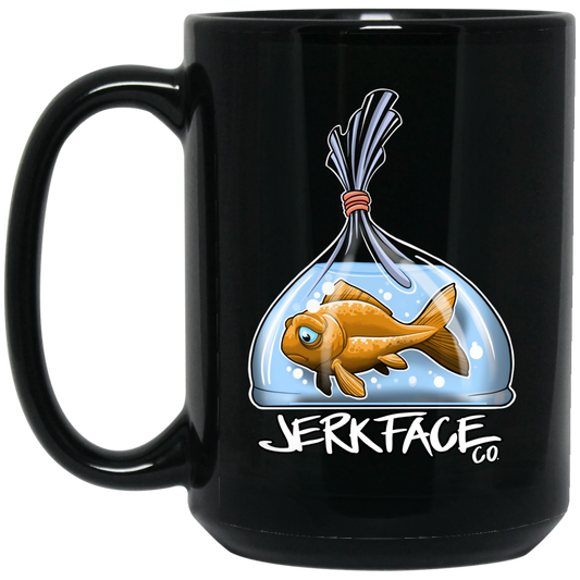 Sad Fish In a Bag 15 oz. Black Coffee Mug