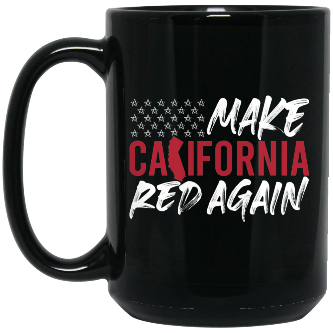Wheel Spin Addict 15 oz Mug, Make California Red Again Republican Black Mug