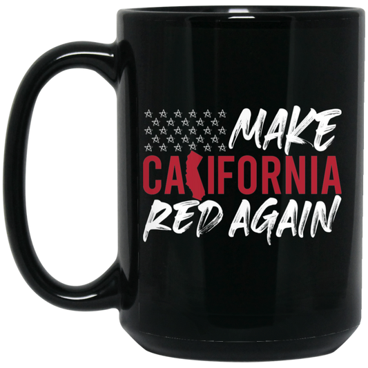 Wheel Spin Addict 15 oz Mug, Make California Red Again Republican Black Mug