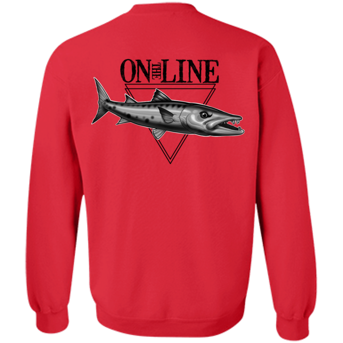 Great Barracuda Fish On The Line Saltwater Double Sided Crewneck Sweatshirt