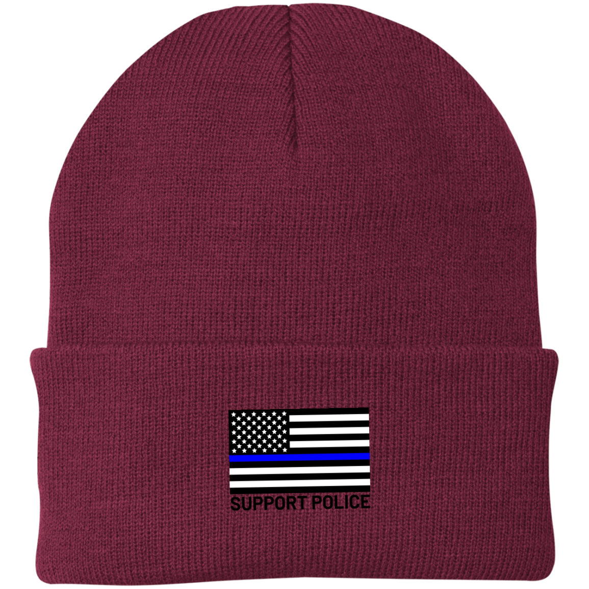 Support Police Thin Blue Line American Flag Beanie Cap
