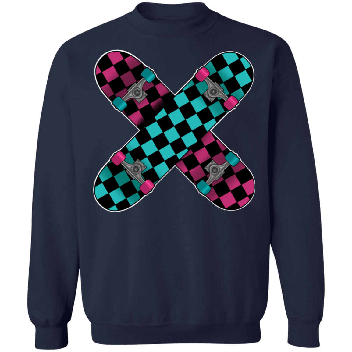 Retro 80's Checkered Skateboards Skateboarding Crewneck Sweatshirt