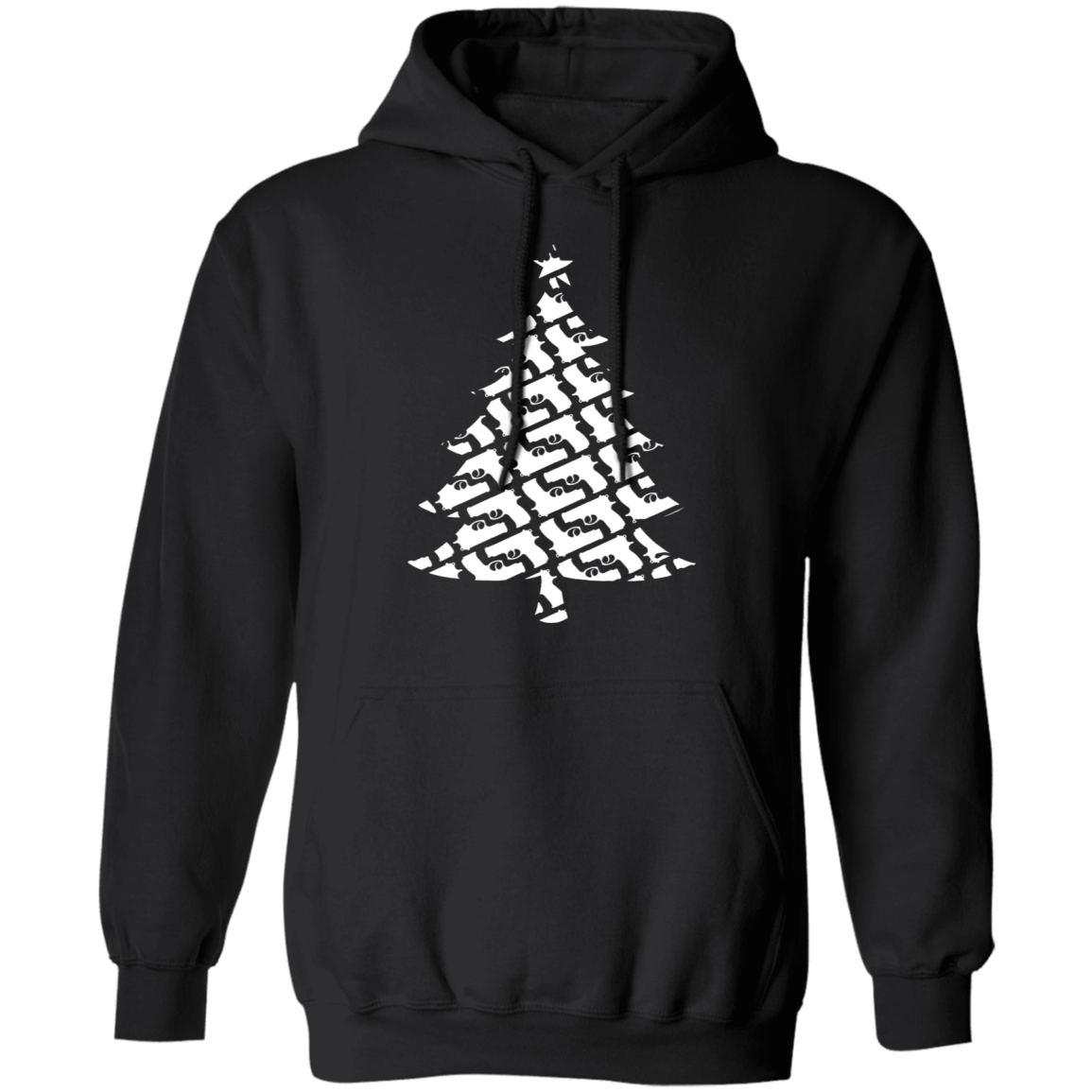 Handgun Pistol Firearm Christmas Tree Ugly Christmas Pullover Hoodie