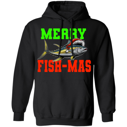 Merry Fishmas Saltwater Yellowtail Ugly Christmas Pullover Hoodie