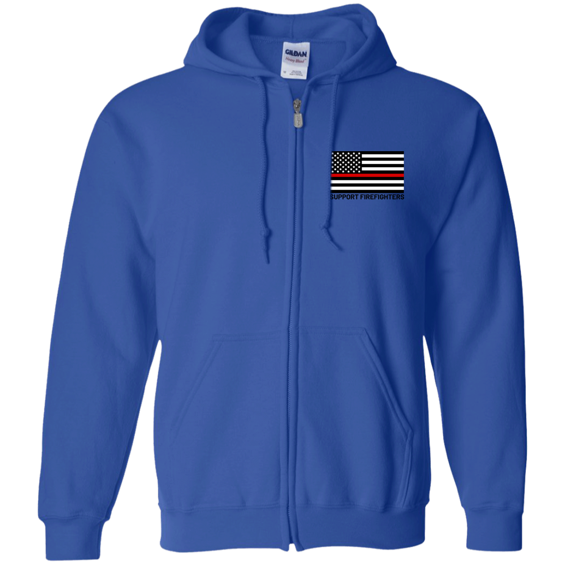 Support Firefighters Thin Red Line American Flag Zip Up Hooded Sweatshirt