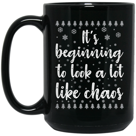 Wheel Spin Addict 15 oz Mug, It's beginning to look a lot like chaos Black Mug