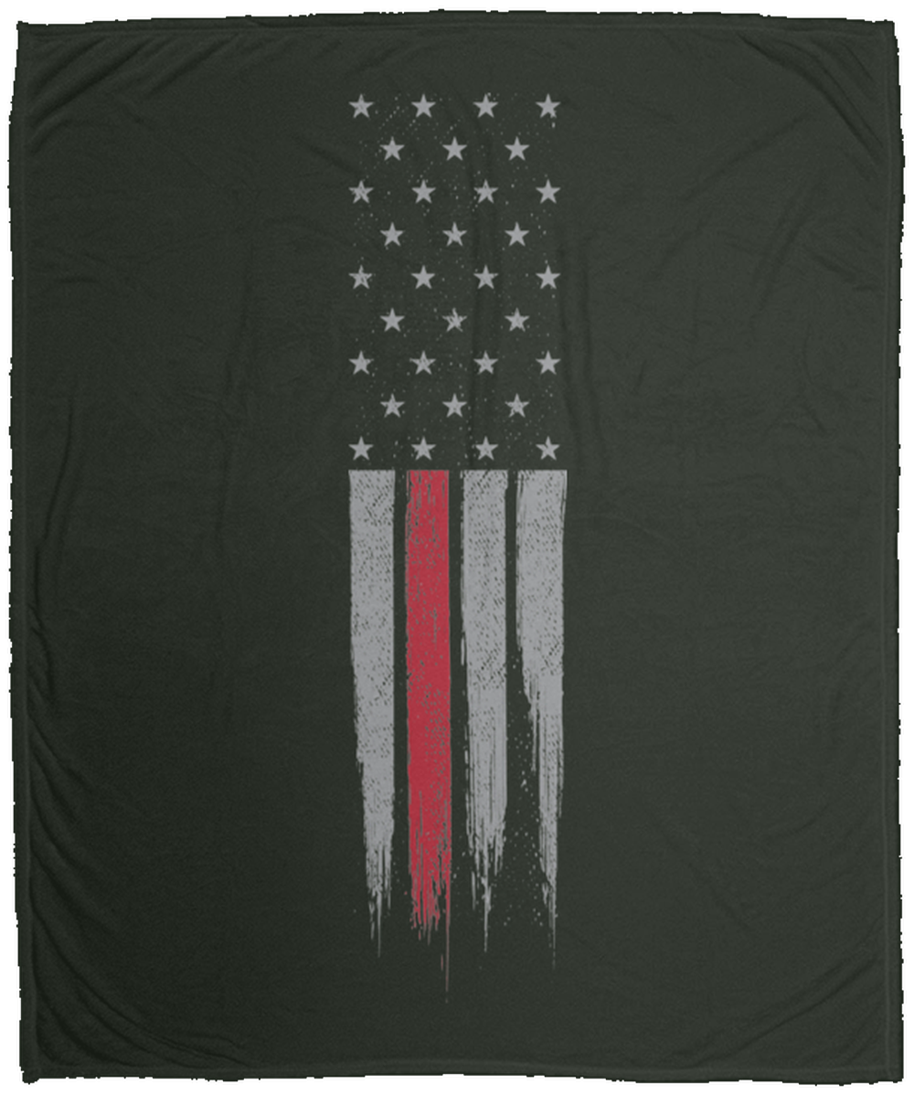 Firefighter Thin Red Line American Flag Fleece Blanket - 50x60