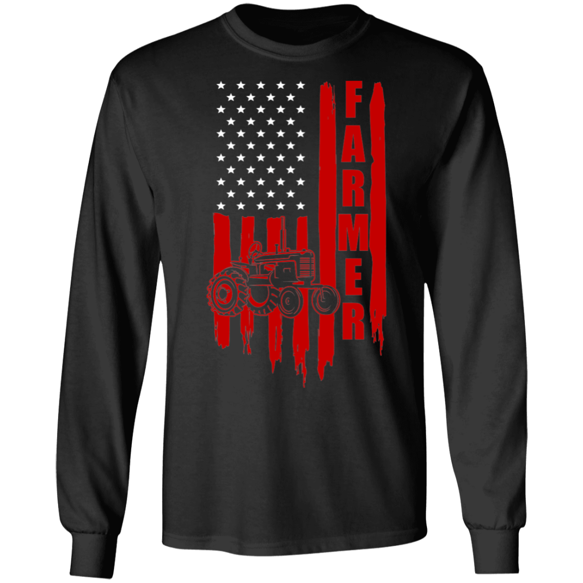 Farmer American Flag Tractor Long Sleeve T-Shirt