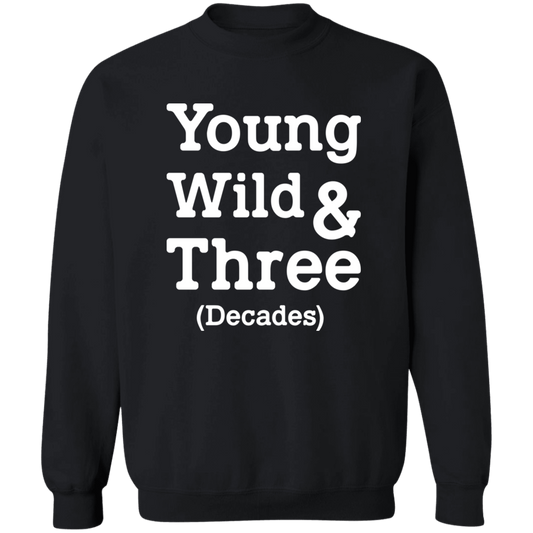 Young Wild And Three Decades Funny Thirties Birthday Crewneck Pullover Sweatshirt