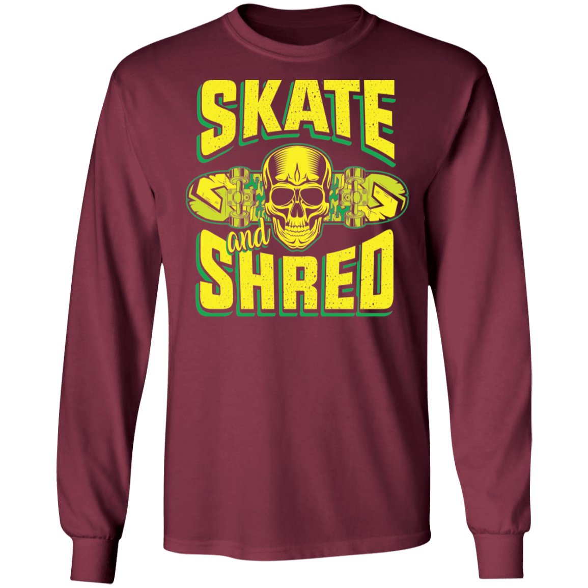 Skate and Shred Skateboarding Skull Long Sleeve T-Shirt