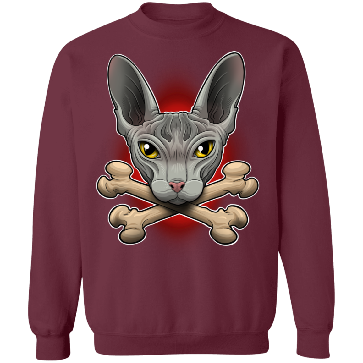 Hairless Cat Crossbones Crewneck Pullover Sweatshirt