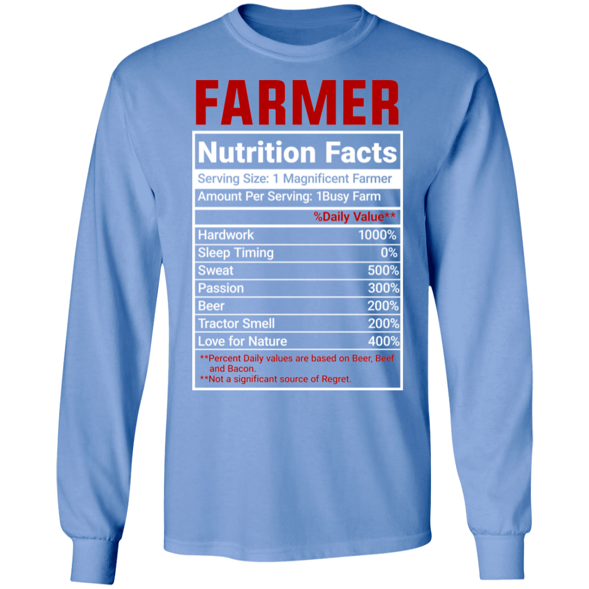 Funny Farmer Nutrition Facts Long Sleeve T-Shirt