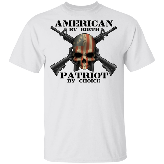 American by Birth Patriot by Choice American Flag Skull T-Shirt