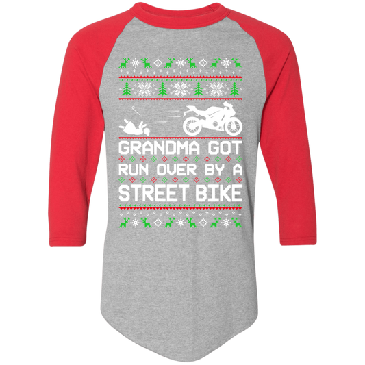 Street Bike Motorcycle Grandma Got Run Over Ugly Christmas Raglan Jersey