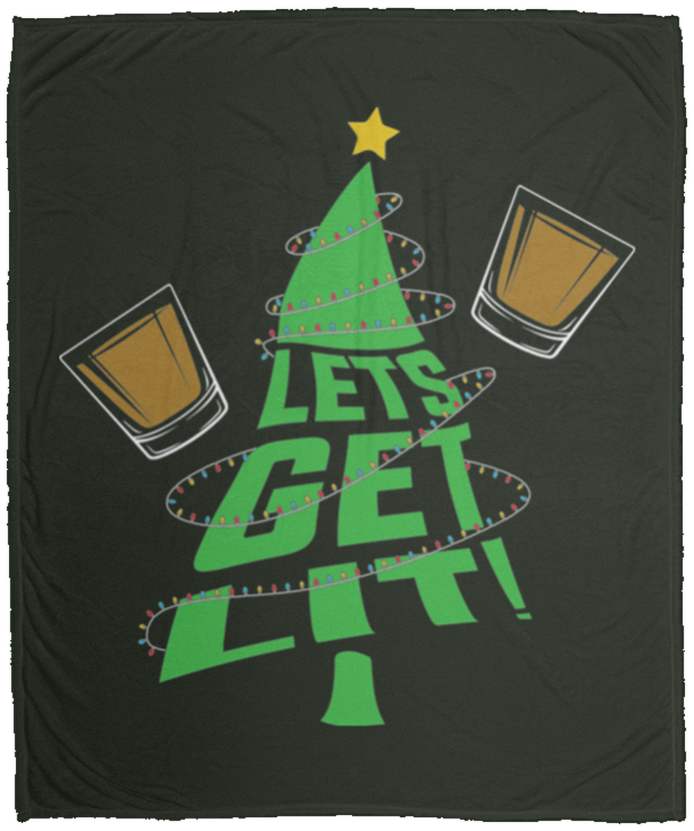 Lets Get Lit Funny Christmas Tree Fleece Blanket - 50x60