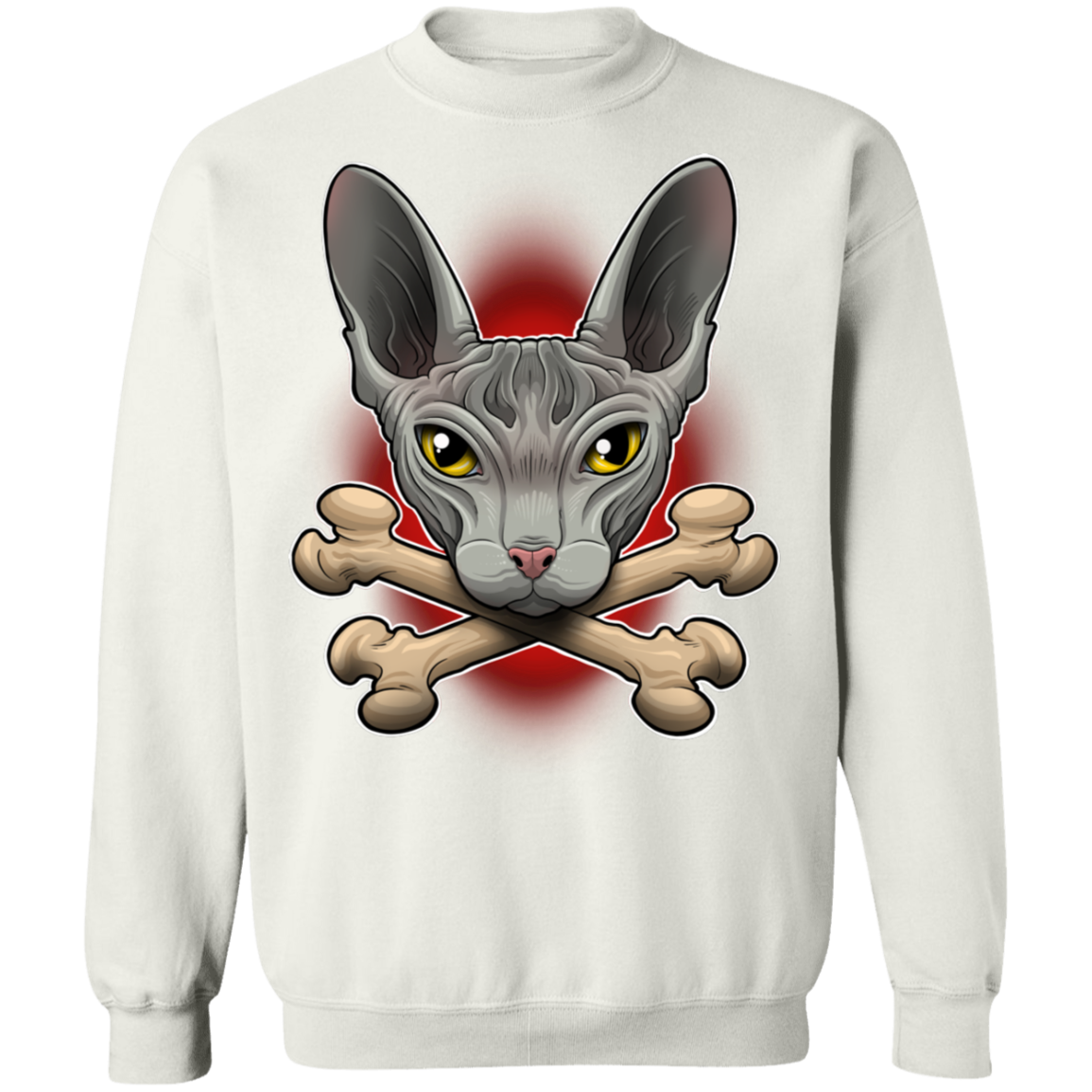 Hairless Cat Crossbones Crewneck Pullover Sweatshirt