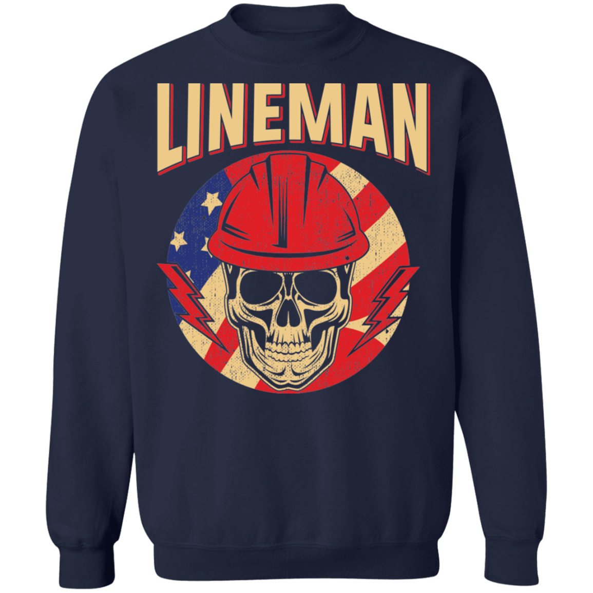 Lineman American Flag Skull Crewneck Sweatshirt