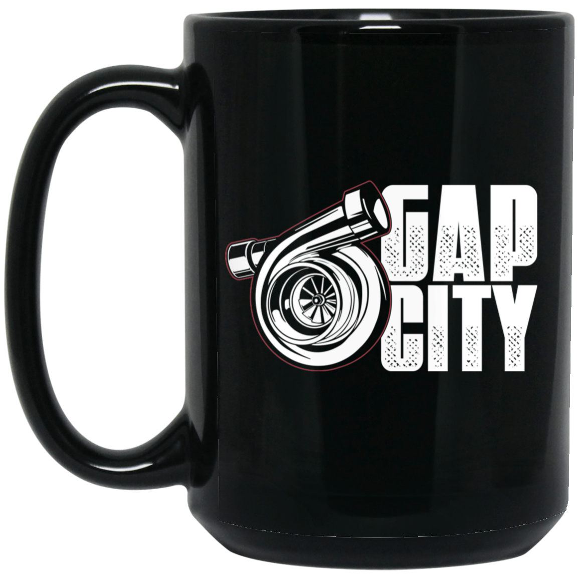 Wheel Spin Addict 15 oz Mug, Gap City Turbo Boosted Black Mug