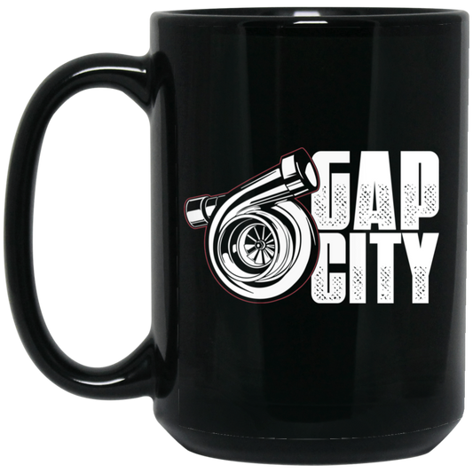 Wheel Spin Addict 15 oz Mug, Gap City Turbo Boosted Black Mug