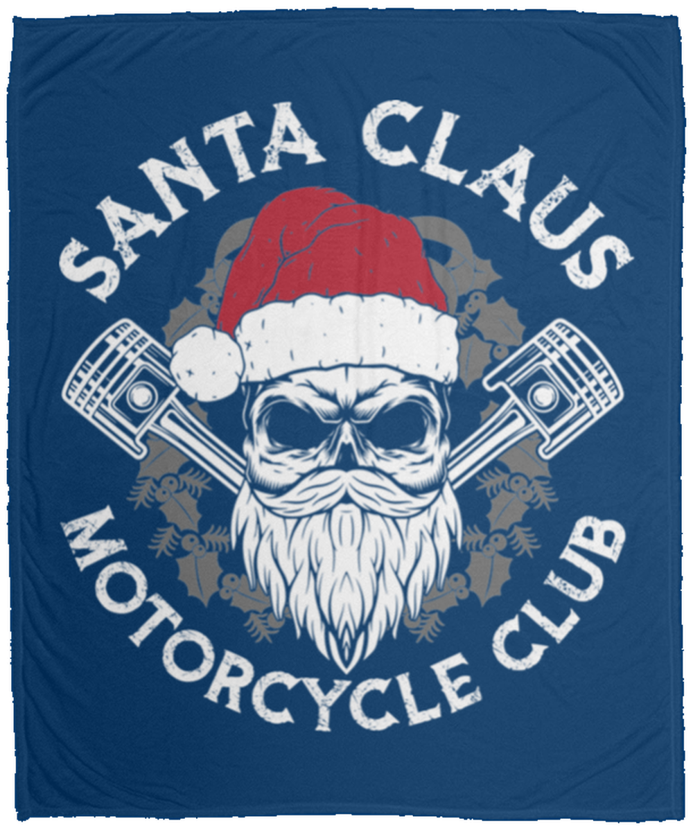 Santa Claus Motorcycle Club Skull Christmas Fleece Blanket - 50x60