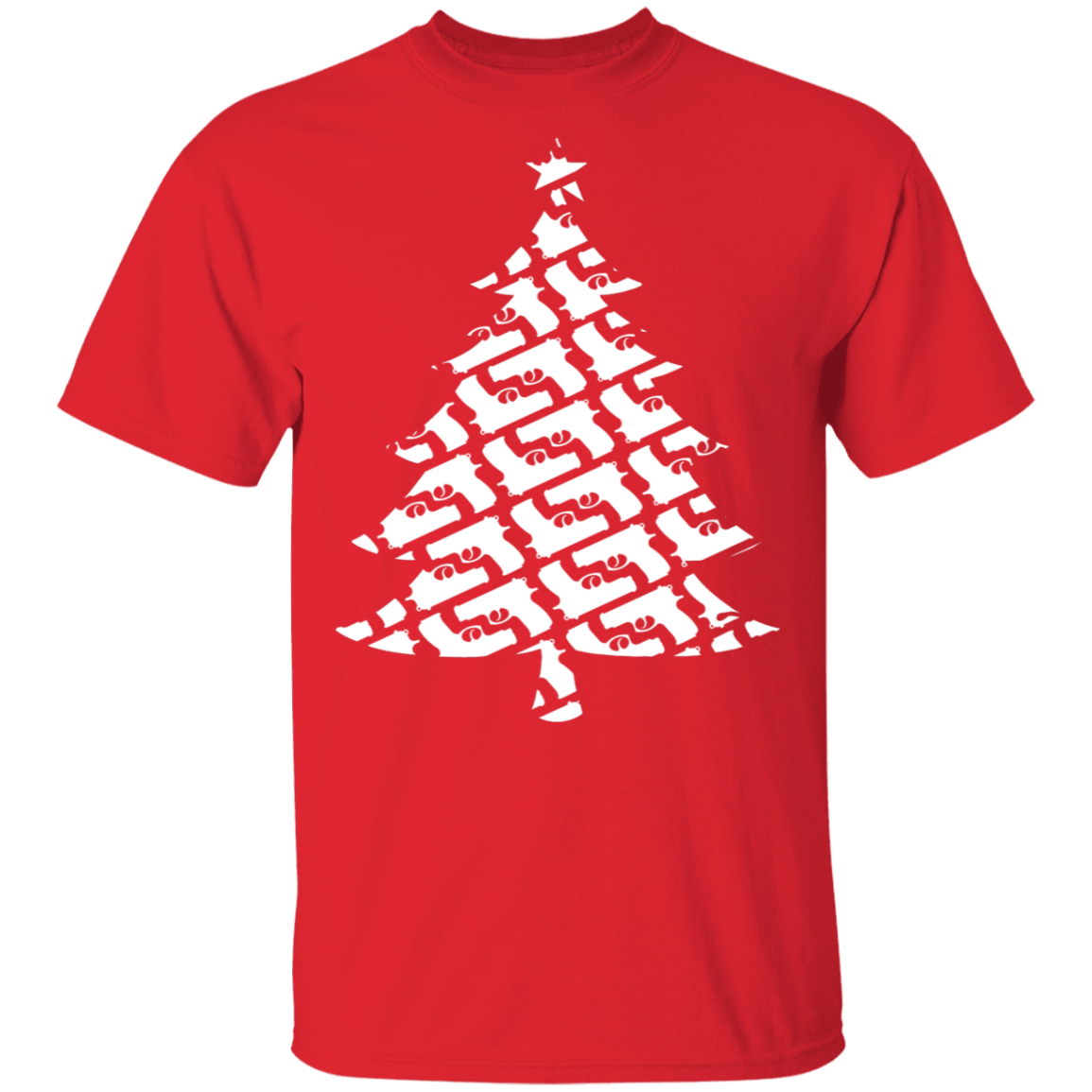 Handgun Pistol Firearm Christmas Tree T-Shirt