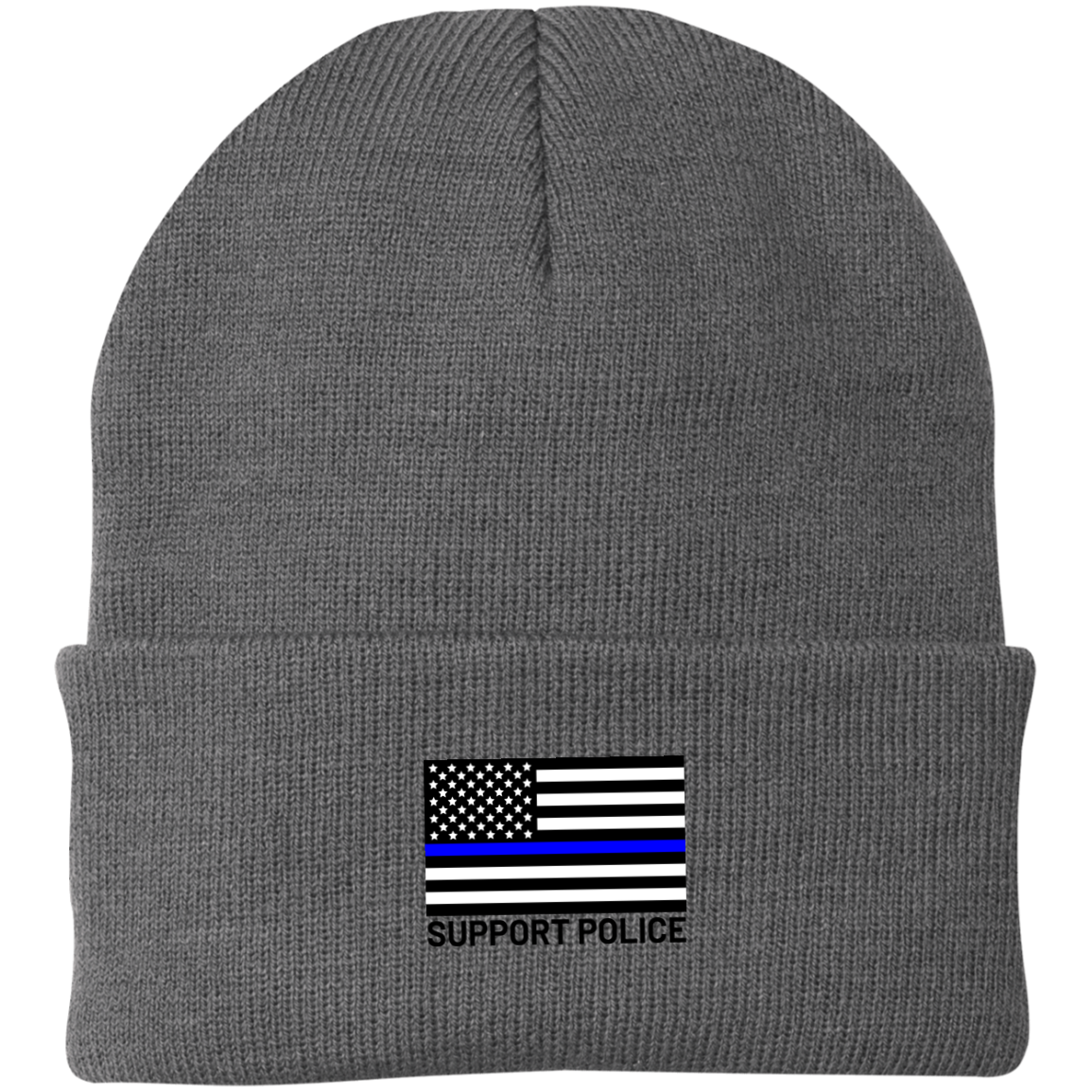 Support Police Thin Blue Line American Flag Beanie Cap