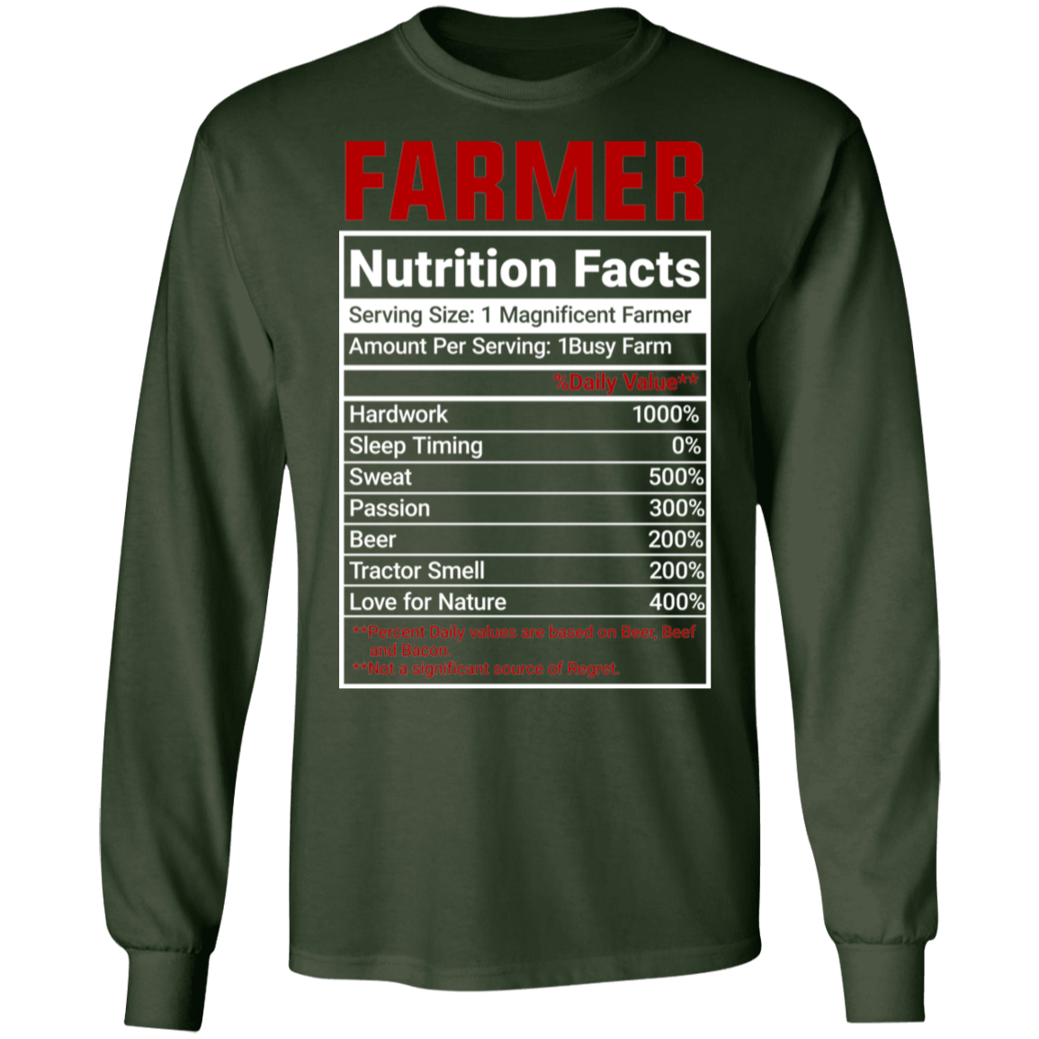 Funny Farmer Nutrition Facts Long Sleeve T-Shirt