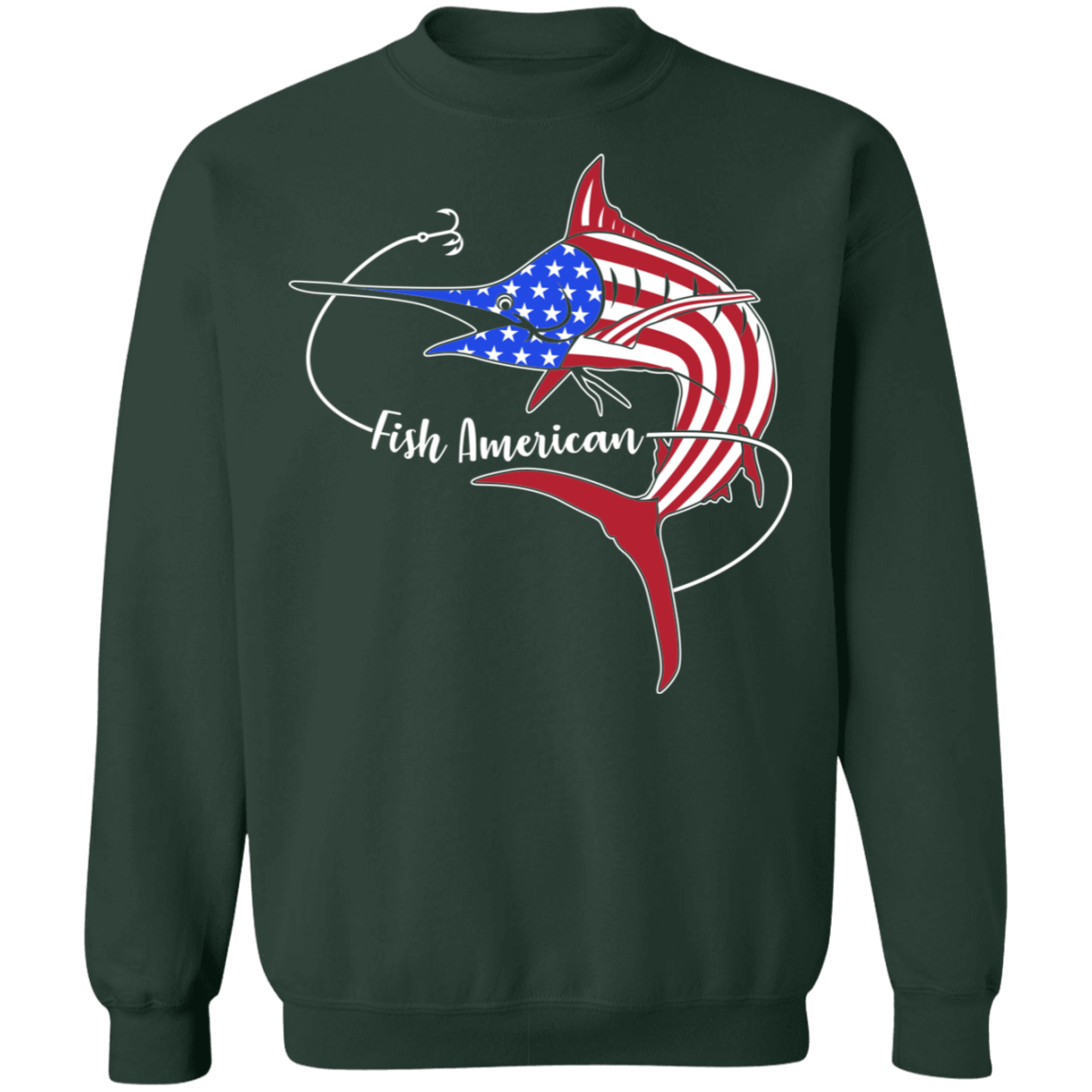 Marlin Fish Saltwater American Flag USA Crewneck Sweatshirt