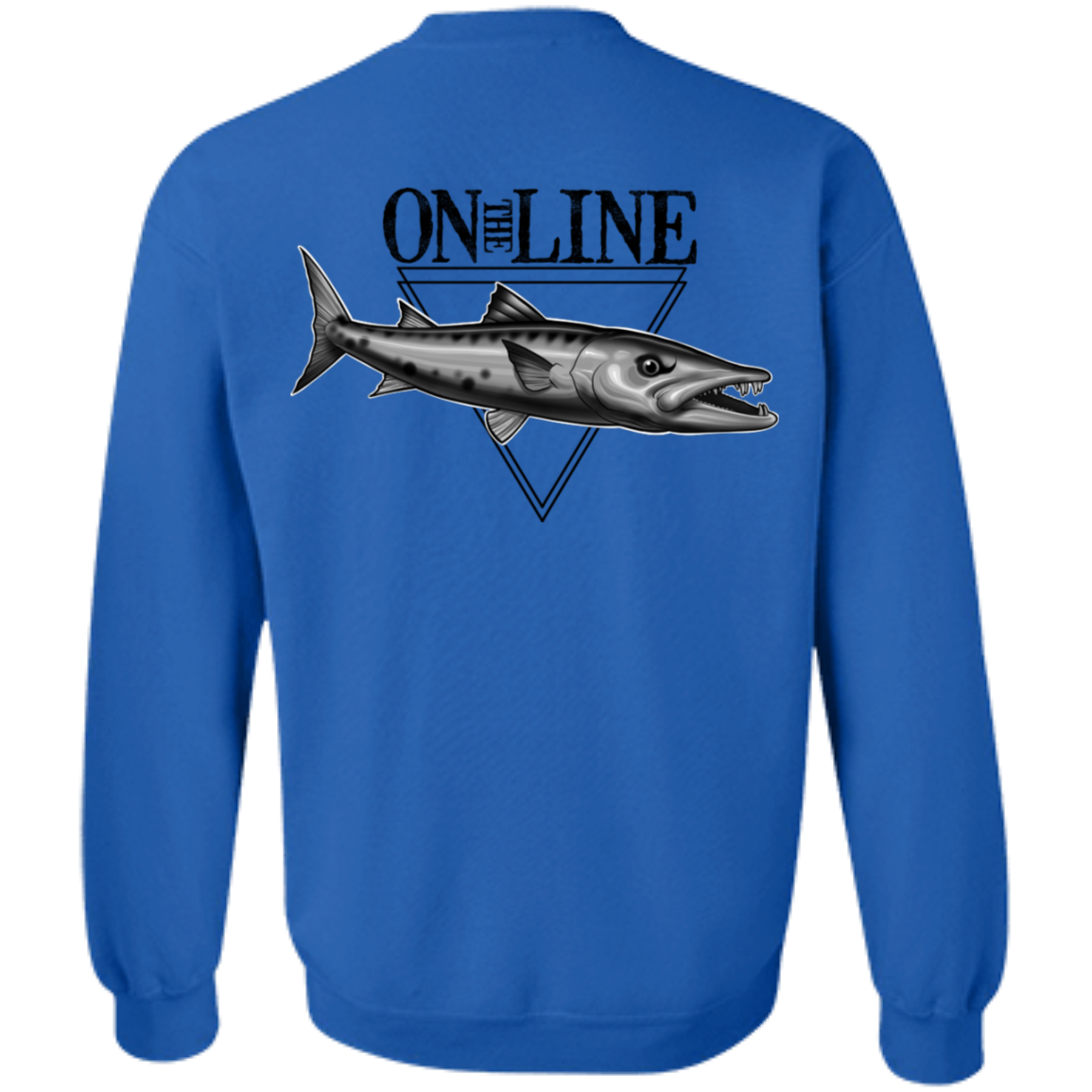 Great Barracuda Fish On The Line Saltwater Double Sided Crewneck Sweatshirt