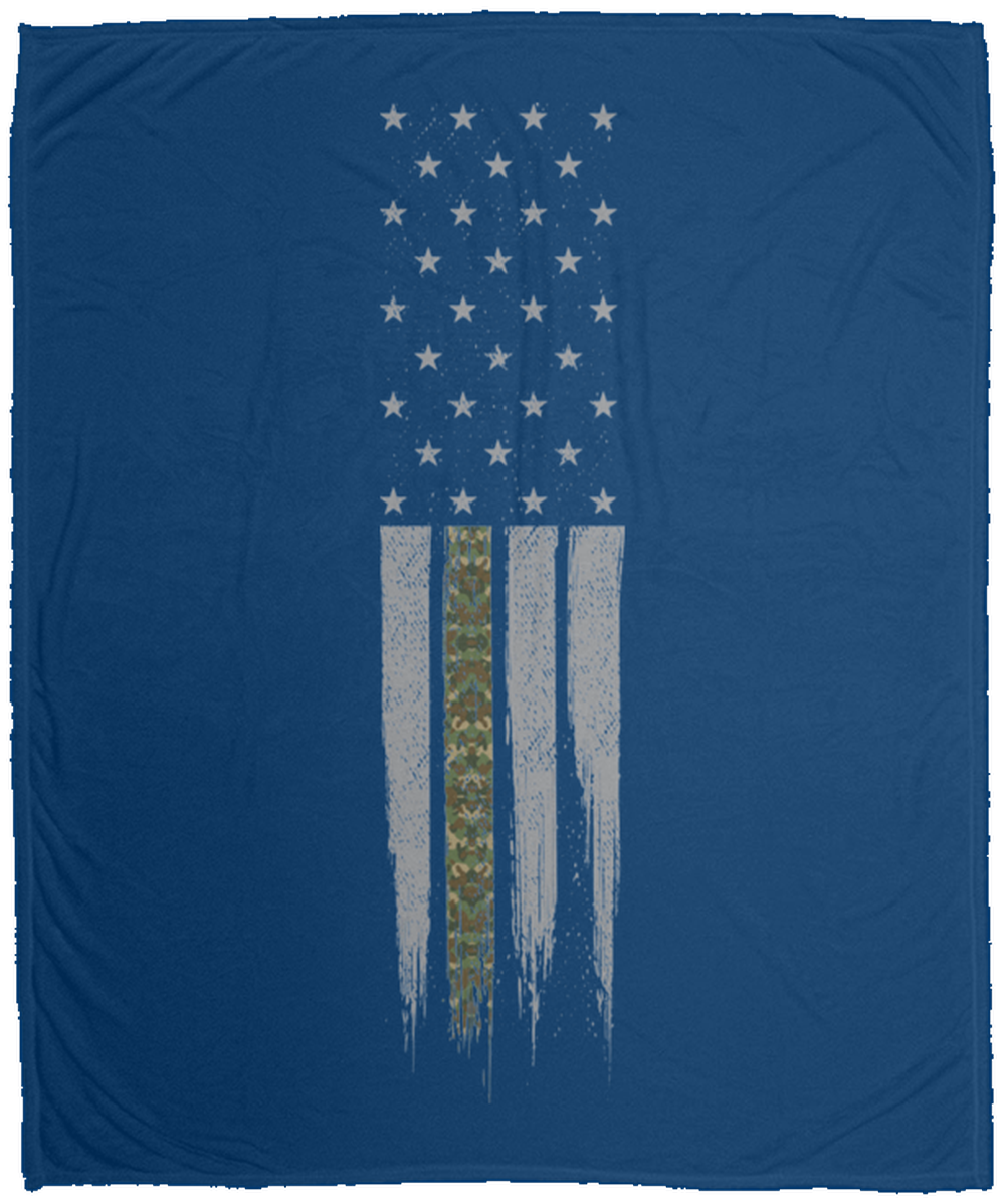 Military Camo Thin Line American Flag Fleece Blanket - 50x60